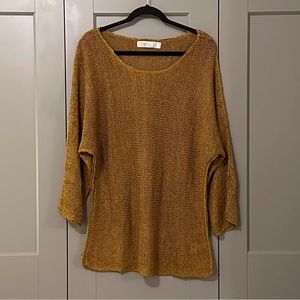 Free People Beach Open Knit Sweater Golden Brown Oversized Small